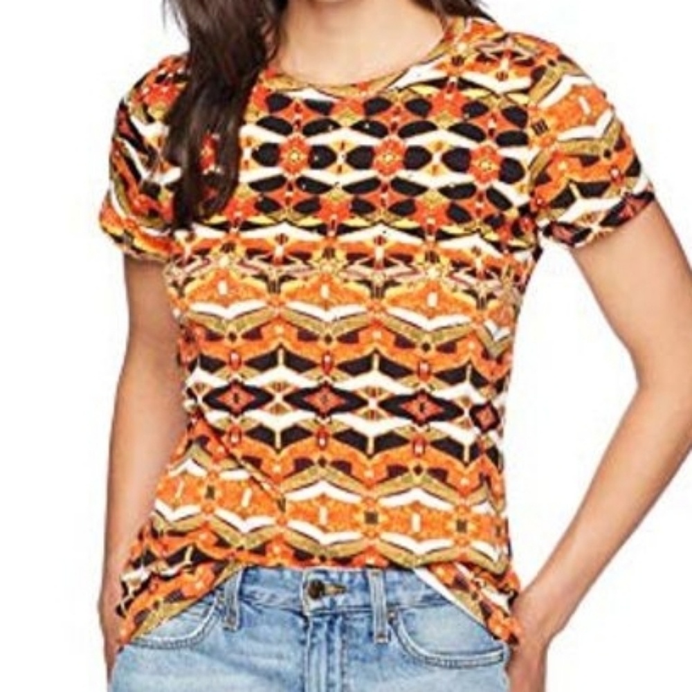 * Rafaella Printed Bling Embellish Knit Tee Orange